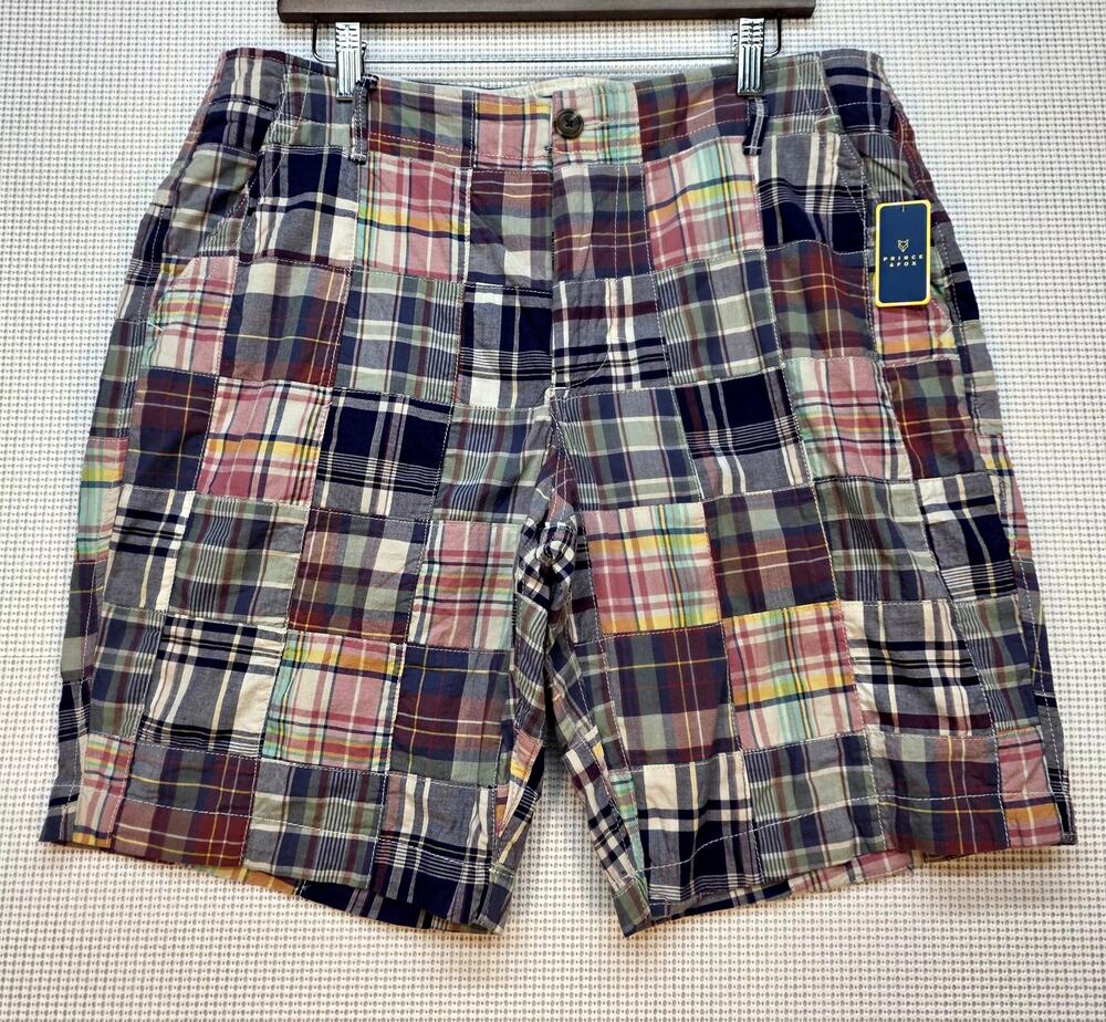 NWT Prince & Fox Patchwork Madras Plaid Classic Shorts Men's 34 Summer Prep